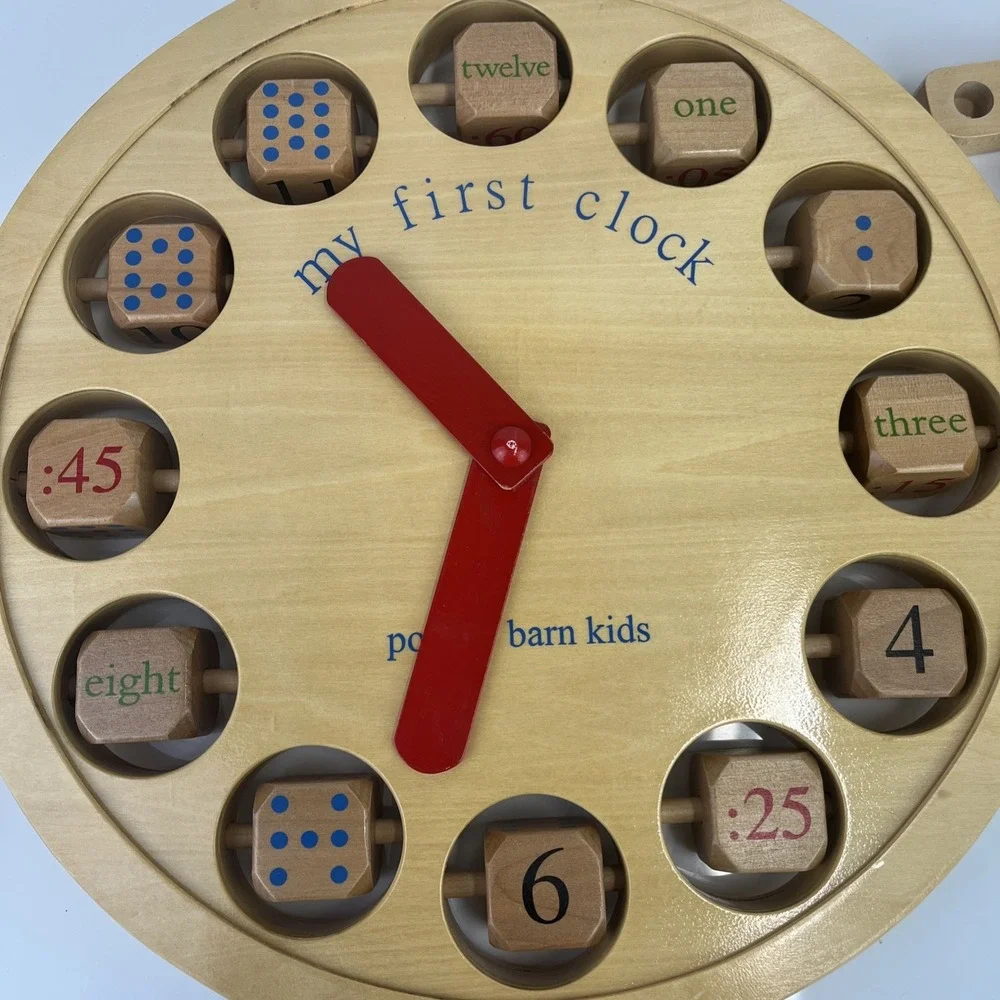 Pottery Barn Kids Hardwood Clock – Telling Time Learning Toy – Rare Discontinued